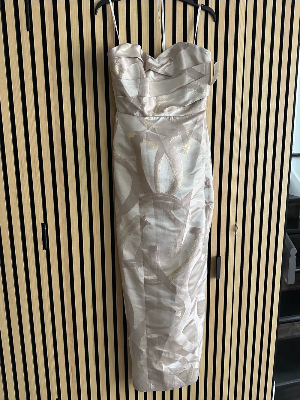 Donna Karan Strapless Column Gown in Neutral Taupe and Beige - Picture 5 of 10